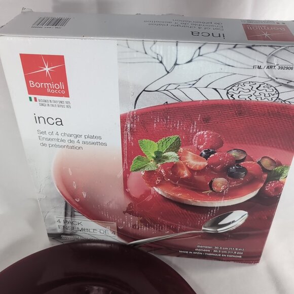 Bormioli Rocco Inca Set of 4 Charger Plates Red Glass 30.3cm 392906 Spain RARE - Picture 2 of 12